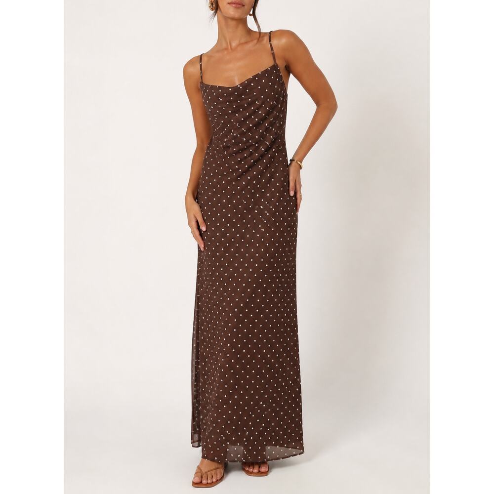 Camila Coelho Polka Dot Maxi Dress Draped Spaghetti Strap Open Back Backless - Picture 9 of 9